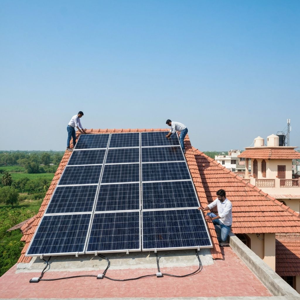 Professional solar panel installation on Indian residential rooftop